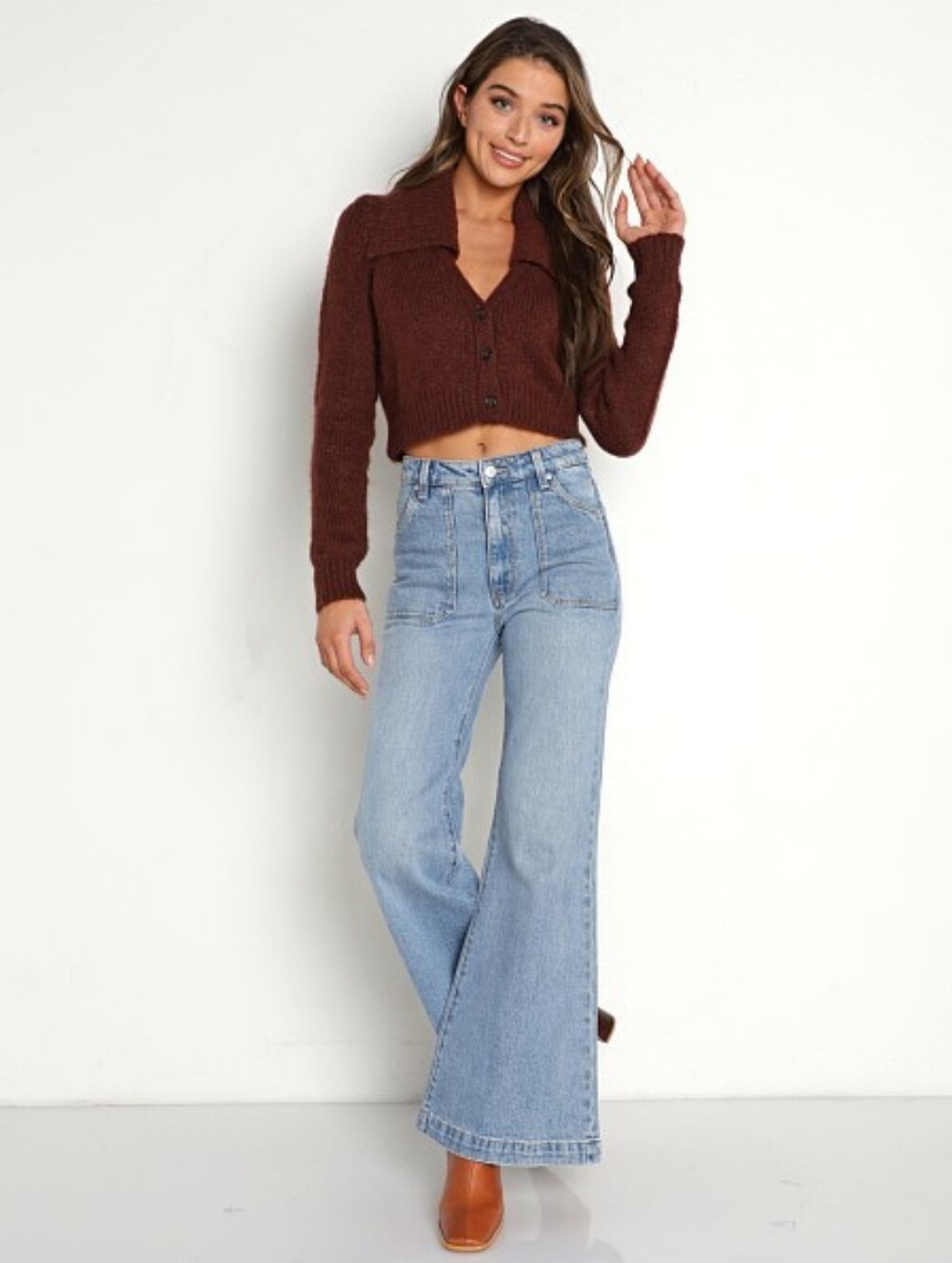 Pistola Lenore Collard Crop Burgundy Cardigan Size S